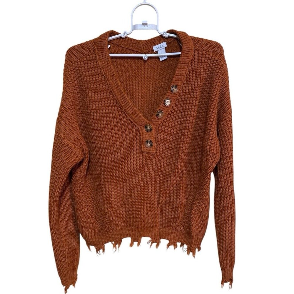 Rue 21  Cropped Chunky Knit Sweater Size XL Rust Fringe Hem Pullover Acrylic